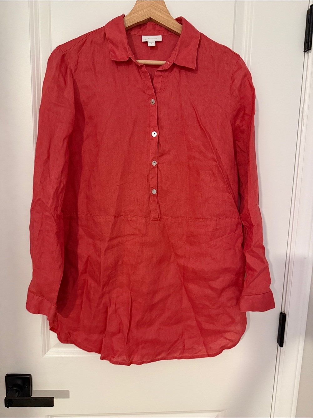 J Jill Classic Linen Button-Front Shirt - Red
